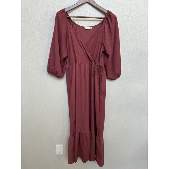 MNG pink red maxi dress 8 womens cottage peasant wrap flowy v neck family photos - Picture 1 of 5
